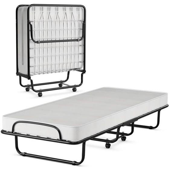 COSTWAY Lit Pliant sur Roulettes, 80 x 190 CM, Lit dAppoint avec Matelas en Mousse 10 CM pour Bureau/Hôpital/Camping, Charge 120 kg