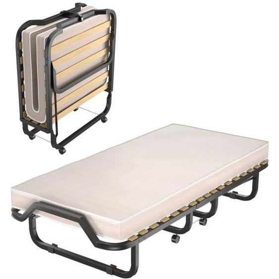 COSTWAY Lit Pliant sur Roulettes, 90 x 200 x 41 CM, Lit dAppoint avec Matelas en Mousse 10 CM pour Maison et Bureau