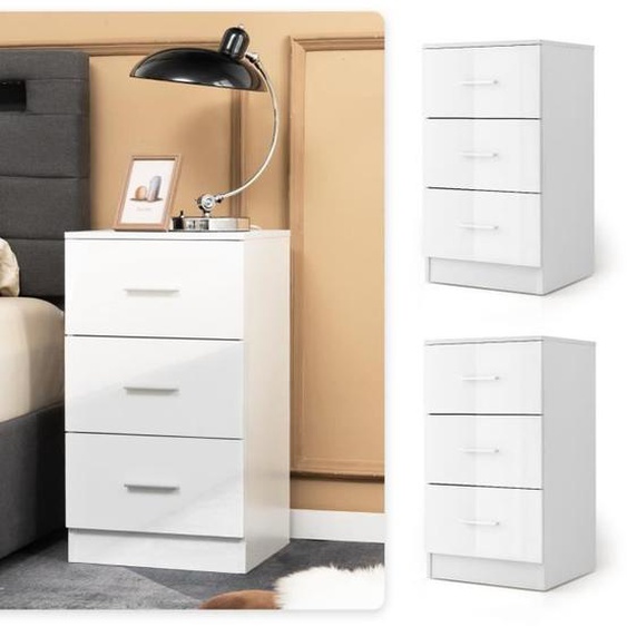 Costway Lot De 2 Caisson De Bureau Meuble De Rangement Avec 3 Tiroirs Pour Feuilles A4, Lettre,Dossiers 37 X 34 X 66,5 Cm Blanc