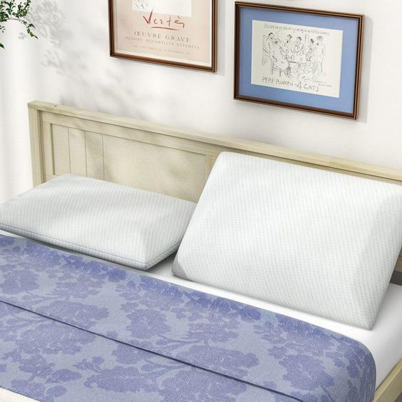 COSTWAY Lot de 2 Coussins en Mousse à Mémoire avec Charbon, Oreillers Rafraîchissants Découpe 3D, Coussins Amovible Lavable, Blanc