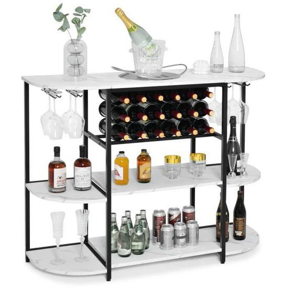 COSTWAY Meuble de Rangement à 3 Niveaux, Casier de Vin et Porte-verre, 120 x 40 x 91 CM, Étagères de Vin pour 18 Bouteilles, Blanc