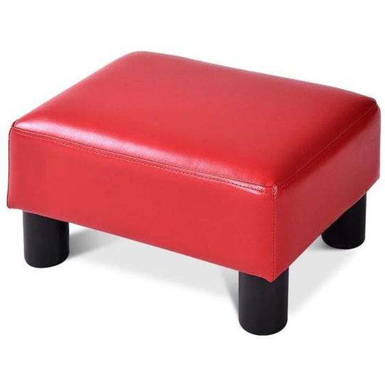 COSTWAY Repose-Pied Cadre Stable en Bois, Surface en Cuir PU Imperméable, 40 X 30 X 24 CM, Charge 150 KG, Assise Rembourrée, Rouge