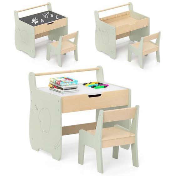 COSTWAY Table 3 en 1 et Chaise pour Enfant, Plateau Amovible 2 en 1, Rangement, Porte-rouleau de Papier pour Crèche et Salle de