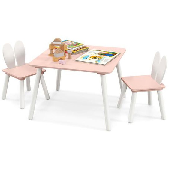 COSTWAY Table et 2 Chaises Enfants 3-6 Ans en Forme Lapin, Chaises Ergonomique pour pour Jouer Dessiner Manger Rose