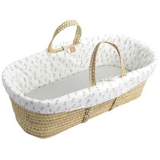 Couffin Bébé En Fibres Naturelles Avec Habillage Tissu Blanc