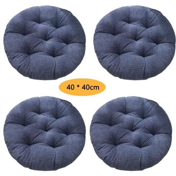 Coussin rond en velours côtelé épais et minimaliste -  Lot de 4 Coussin de Siège 40x40 cm, Coussin de chaise,Bleu