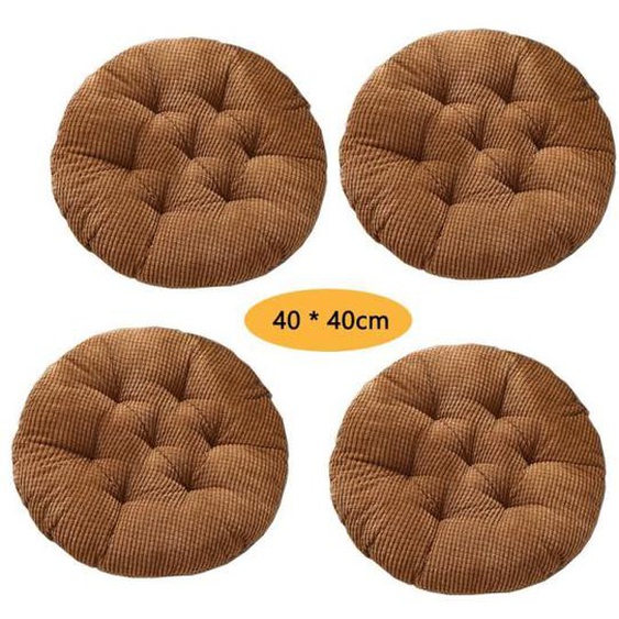 Coussin rond en velours côtelé épais et minimaliste -  Lot de 4 Coussin de Siège 40x40 cm, Coussin de chaise,Cafe