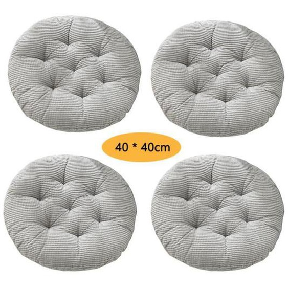 Coussin rond en velours côtelé épais et minimaliste -  Lot de 4 Coussin de Siège 40x40 cm, Coussin de chaise,Gris