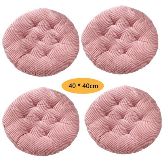 Coussin rond en velours côtelé épais et minimaliste -  Lot de 4 Coussin de Siège 40x40 cm, Coussin de chaise,Rose