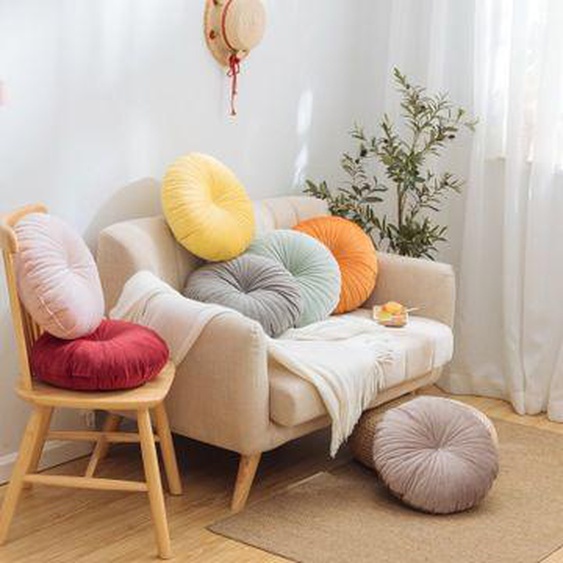 Coussin Rond En Velours Doux ¿¿ La Mode, Coussin De Si¿¿Ge En Forme De Citrouille, Roue Pliss¿¿E, Coussin De Sol Pour Canap¿¿, Lit De Voiture, Chaise