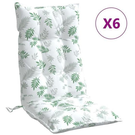 Coussins de chaise - Exotique - Lot de 6 - Imperméable - 120x50x7 cm - Motif de feuille