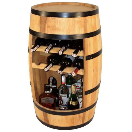 Creative Cooper Minibar Casier à Vin Tonneau En Bois Rangement Bouteille Alcool Étagère à vin Meuble Bar de jardin 80cm Chêne