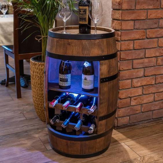 Creative Cooper Tonneau en bois LED avec étagère et casier à vin Meuble Rangement Bouteille Alcool 80cm Wengé