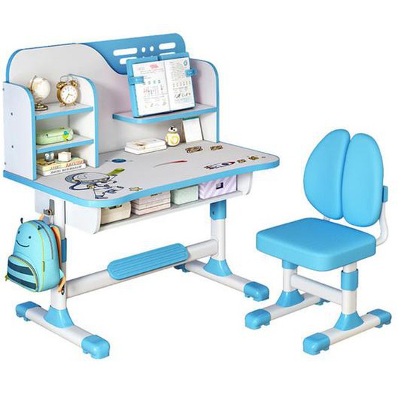 CREMLANK Bureau détude pour enfants avec tiroirs - Réglable en hauteur - Dessin animé - BLEU - 111*80*54CM