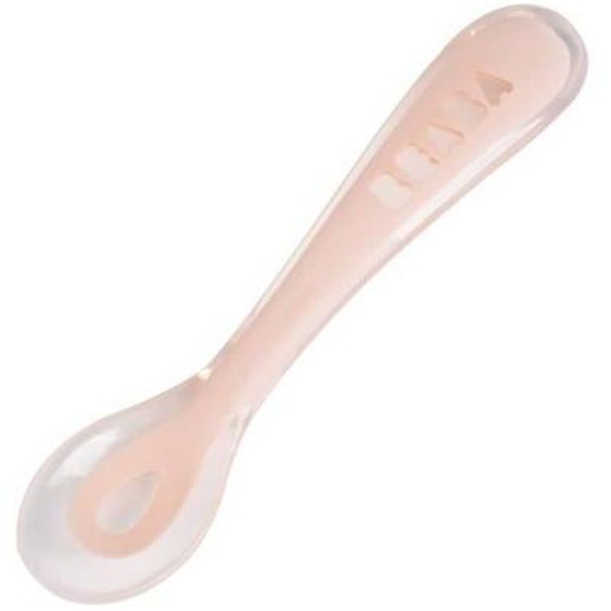 Cuillère Dapprentissage - Beaba - Béaba Repas - Silicone - Rose - 2ème Âge Rose