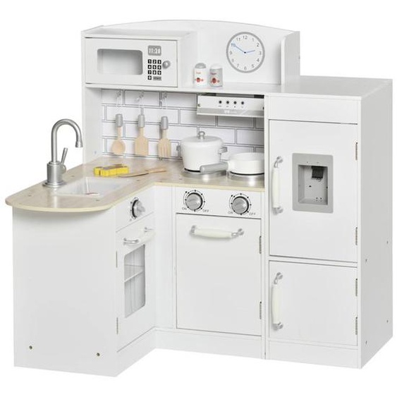 Cuisine Bois Jeu Dimitation - Cuisine Enfant - Nombreux Accessoires & Rangements Inclus - Mdf Pin Blanc Blanc