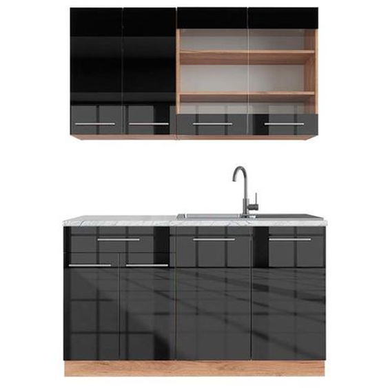 Cuisine Fame-Line, 140 cm , PT Marbre, Anthracite brillant/Chêne doré, Vicco