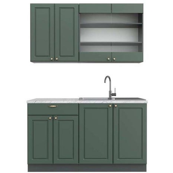 Cuisine Fame-Line, 140 cm , PT Marbre, Vert et or campagne/anthracite, Vicco