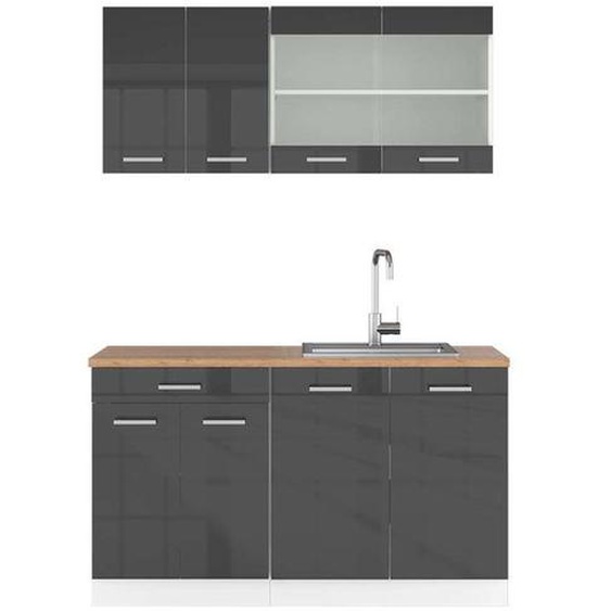 Cuisine R-Line, 140 cm , PT Chêne, Anthracite brillant/blanc, Vicco