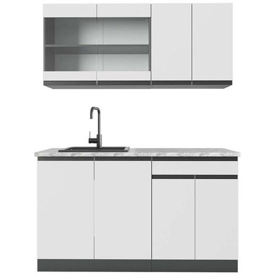 Cuisine R-Line, 140 cm , PT Marbre, blanc/anthracite, Vicco