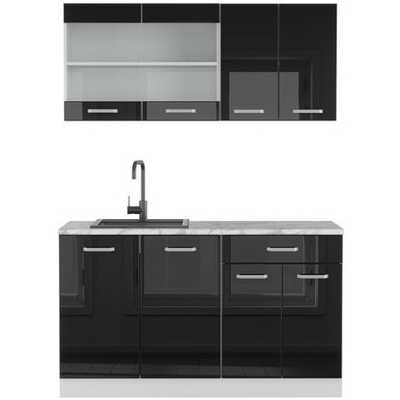 Cuisine R-Line, 140 cm , PT Marbre, Noir Haute brillance, Vicco