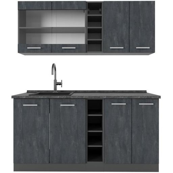 Cuisine R-Line, 160 cm PT Chêne, Noir Béton/Anthracite, Vicco