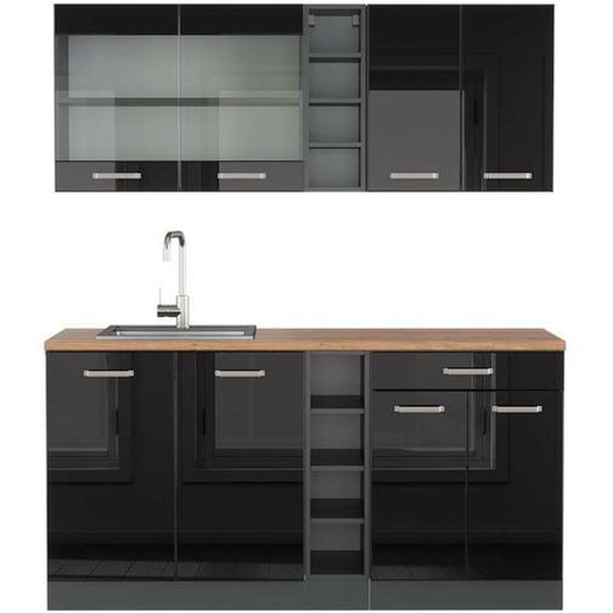 Cuisine R-Line, 160 cm , PT Chêne, Noir brillant/Anthracite, Vicco