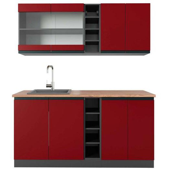 Cuisine R-Line, 160 cm , PT Chêne, Rouge/Anthracite, Vicco