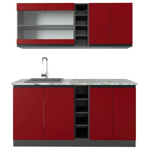 Cuisine R-Line, 160 cm , PT Marbre, Rouge/Anthracite, Vicco