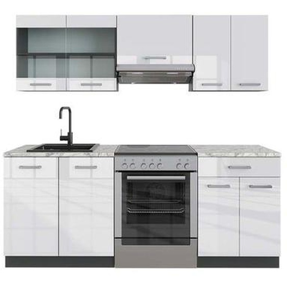 Cuisine R-Line, 200 cm , PT Marbre, Blanc brillant/Anthracite, Vicco