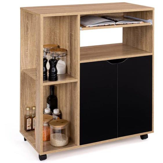 Desserte Buffet Bois Hêtre Style Industriel Roulante Rangement Etagères + Portes