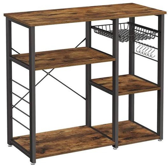 Désserte de cuisine style industriel - PRICE FACTORY - TAMPA - Plateau en bois - 90cm