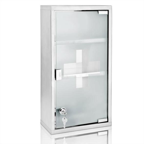 DEUBA® Armoire à pharmacie murale 3 étagères acier inoxydable verrouillable verre de sécurité rangement médicaments