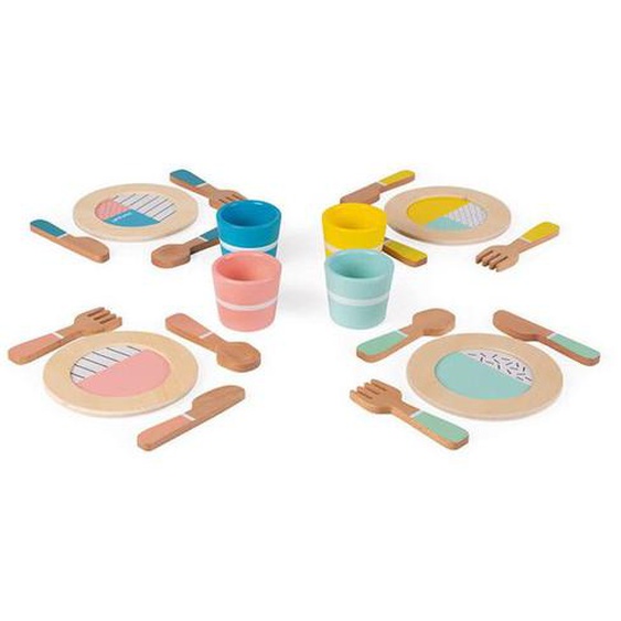 Dinette En Bois - Janod - Jeu Dimitation Pour Enfant - Set De 20 Pièces Jaune