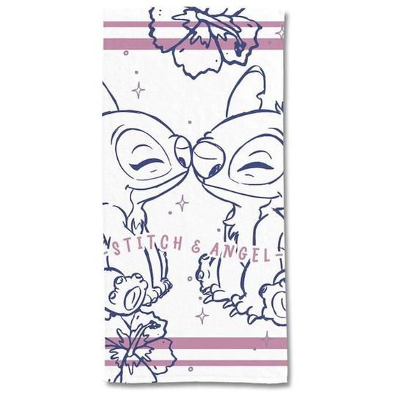 Disney - Serviette De Plage Stitch Et Angel Disney 70x140 Cm - Polycoton - 300 Gsm - Blanc Blanc