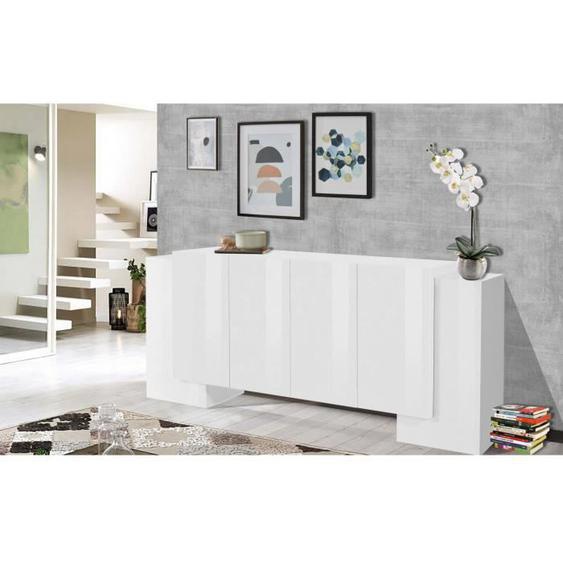 Dmora - Placard Dkjae, Buffet de cuisine à 6 portes, Buffet de salon, 100% Made in Italy, cm 210x45h85, Blanc brillant