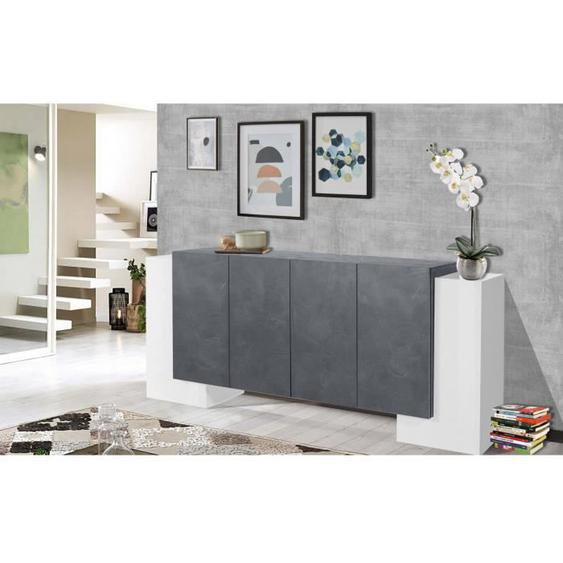 Dmora Placard Nando, Buffet de cuisine à 6 portes, Buffet de salon, 100% Made in Italy, 210x45h85 cm, Blanc Brillant et Gris Frêne