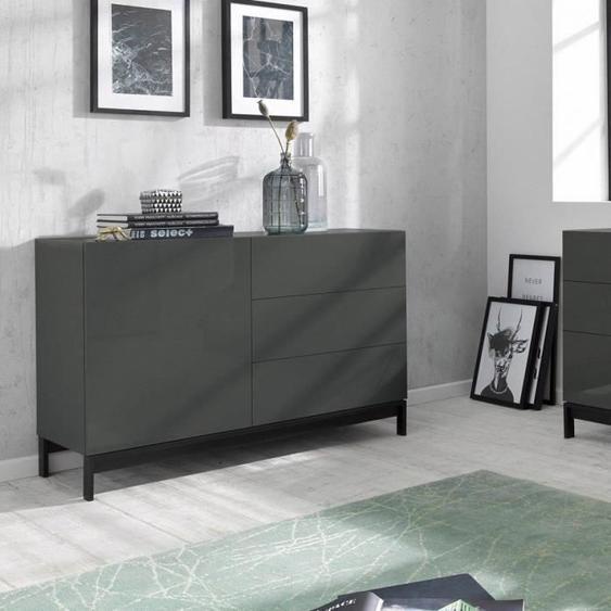 Dmora Placard Sebastiano, Buffet de cuisine avec 1 porte et 3 tiroirs, Buffet de salon, cm 110x40h47, Anthracite Brillant