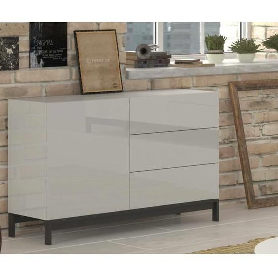 Dmora Placard Sebastiano, Buffet de cuisine avec 1 porte et 3 tiroirs, Buffet de salon, cm 110x40h47, Blanc brillant