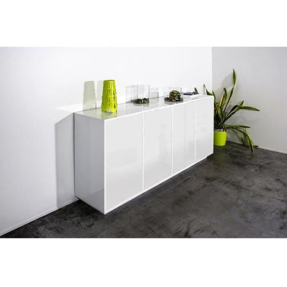 Dmora Placard Virgilio, Buffet de cuisine à 4 portes, Buffet de salon, 100% Made in Italy, cm 180x41h86, Blanc brillant