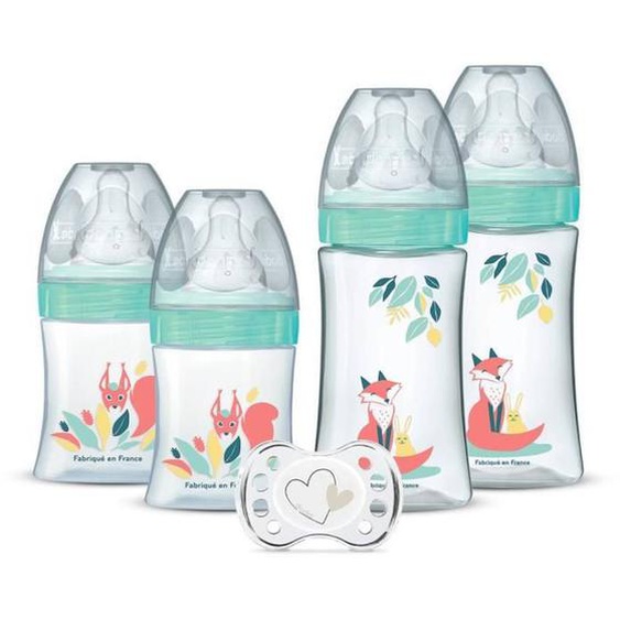 Dodie Lot De 4 Biberons Naissance Tétine Ronde Anti-colique (2x150ml Et 2x270ml), + Une Sucette Naissance Bleu