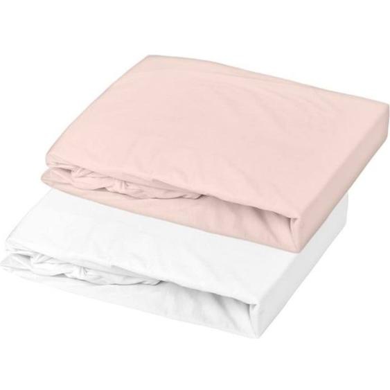 Domiva Lot 2 Draps Housse Uni - Jersey - Oeko-tex® - Blanc/nude - 70 X 140 Cm Rose