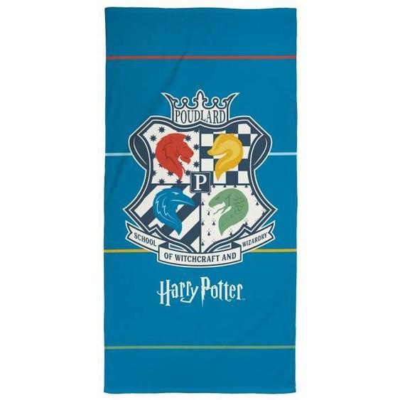 Drap De Plage Imprimé 100% Coton, Harry Potter Armoiries Bleu