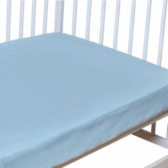 Drap-housse En Coton Sevira Kids - Coton Uni Bleu Ciel - 60x120 Cm - Naturelle - Chambre Bleu