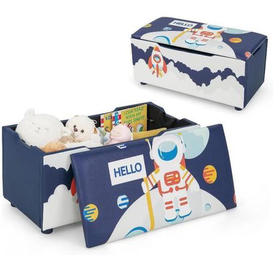 DREAMADE 2 en 1 Coffre de Rangement à Jouets Enfants en MDF avec Couvercle Amovible, Pieds Réglables, 75X36X38CM, Bleu et Blanc