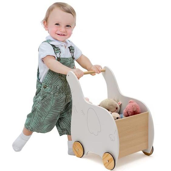 DREAMADE 2 en 1 Trotteur Bébé avec Coffre à Jouets et Poignée Antidérapantes, Chariot de Marche Jolie Forme d’Éléphant, 1+ Ans