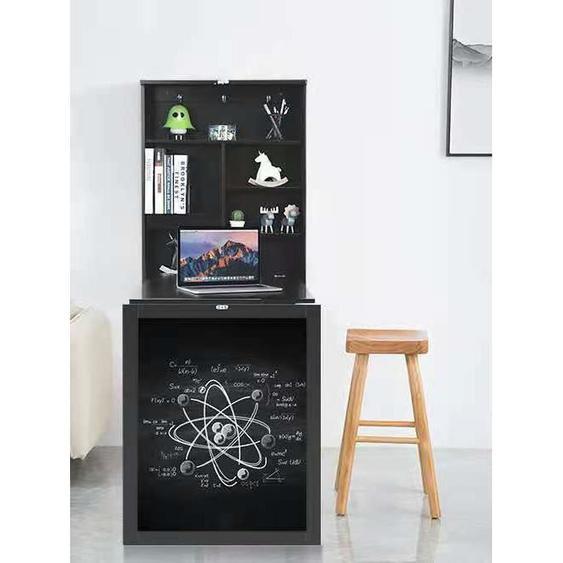 DREAMADE Bureau Mural Rabattable, Table Murale Pliante en MDF avec Etagère Intégrée et 6 Grilles de Stockage à Bureaux, Salons