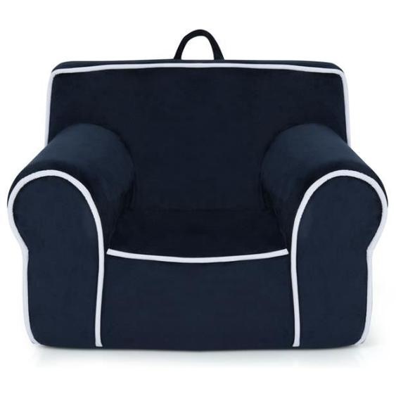 DREAMADE Canapé pour Enfants Remplie de Eponge avec Poignée, Housse en Tissu Velours Amovible et Lavable, pour 0-5 Ans, Bleu Marine