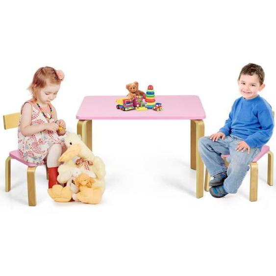 DREAMADE Ensemble de Table et 2 Chaises pour Enfants en Bois Massif, Forte Stabilité et Sécurité, pour Jouer, Manger, Étudier, Rose