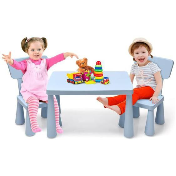 DREAMADE Ensemble Table et 2 Chaises Enfants, Structure Stable, Table Dessin avec Dossier Ergonomique, 1-7 Ans, Charge 50KG, Bleu